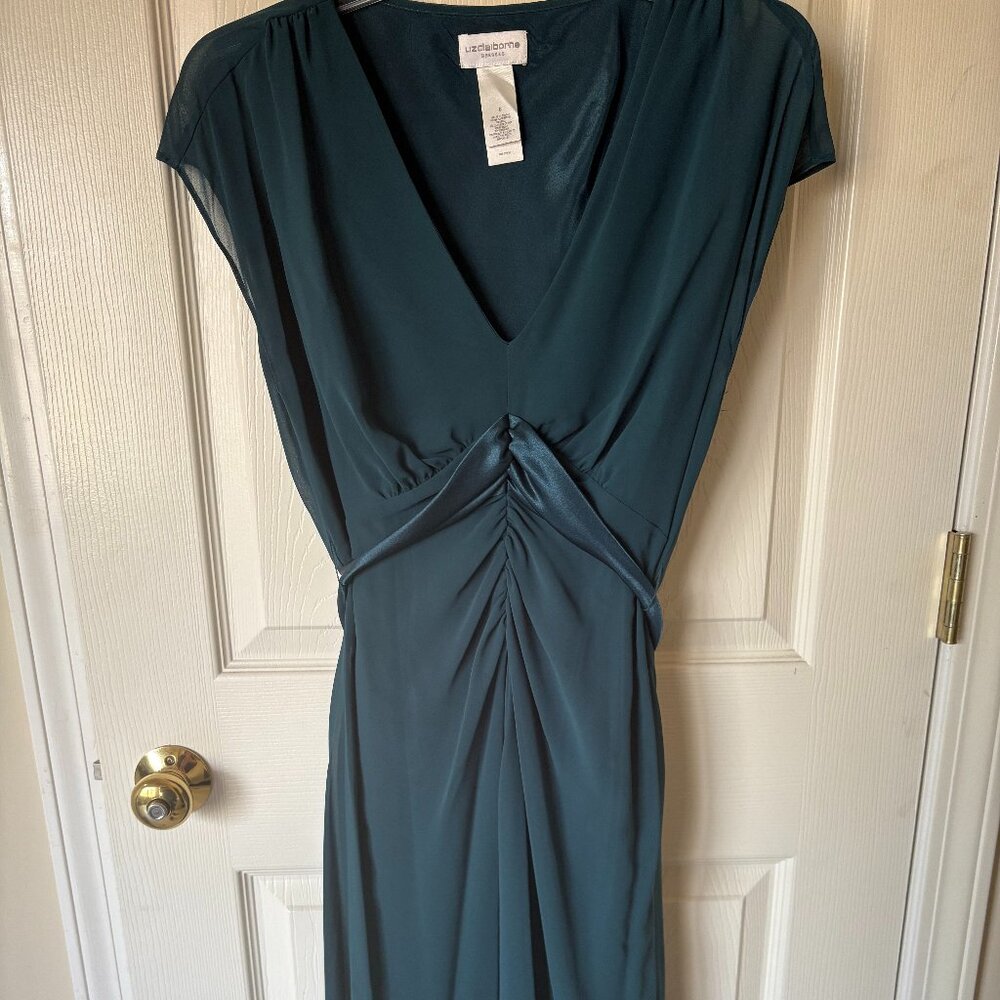 Elegant Hunter Green Sheer Overlay Dress
